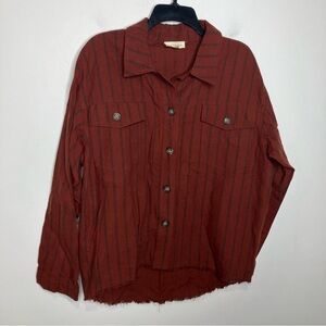 Promesa 100% cotton casual button down shirt raw hem rust women’s size medium